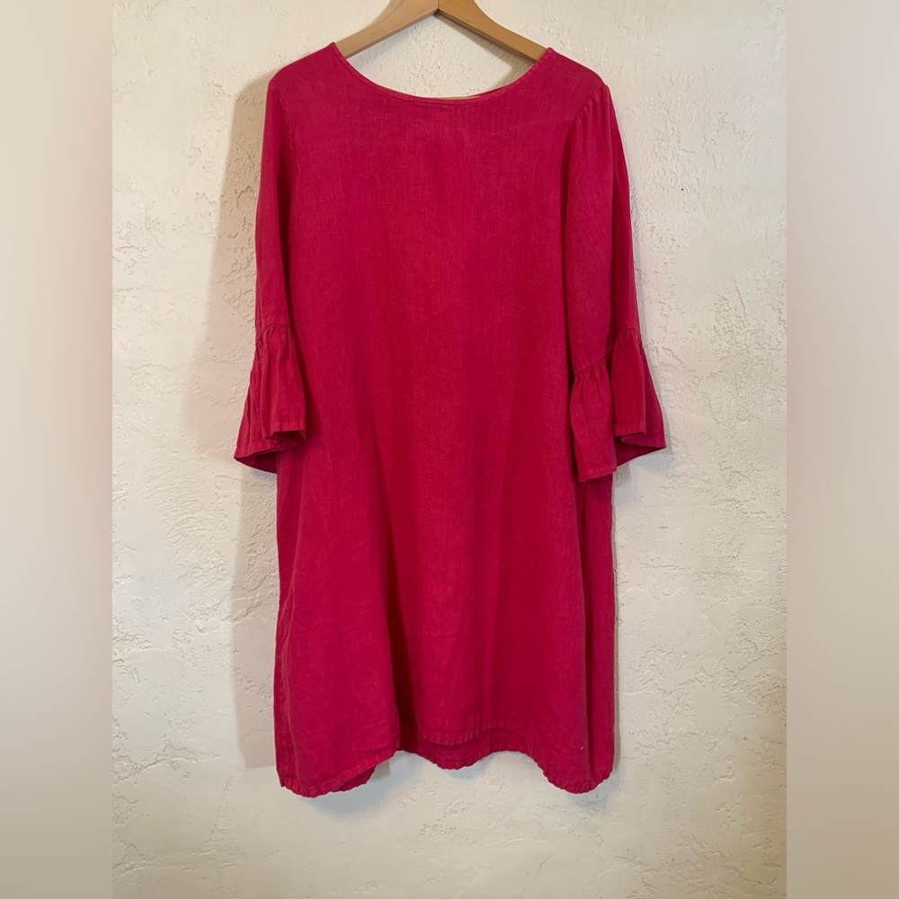 BRYN WALKER 100% LINEN DRESS SZ M BELL SLEEVE PINK LAGENLOOK BREATHABLE BEACH